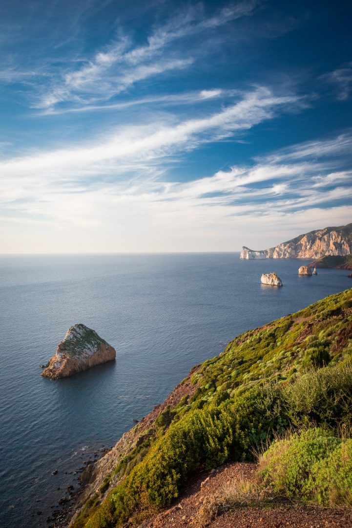 Landscape at Portoscuso and the coast of Mediterranean Sea at